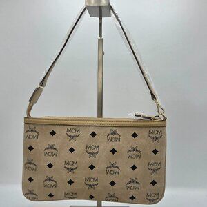 Women's MCM signature shoulder bag clutch beige